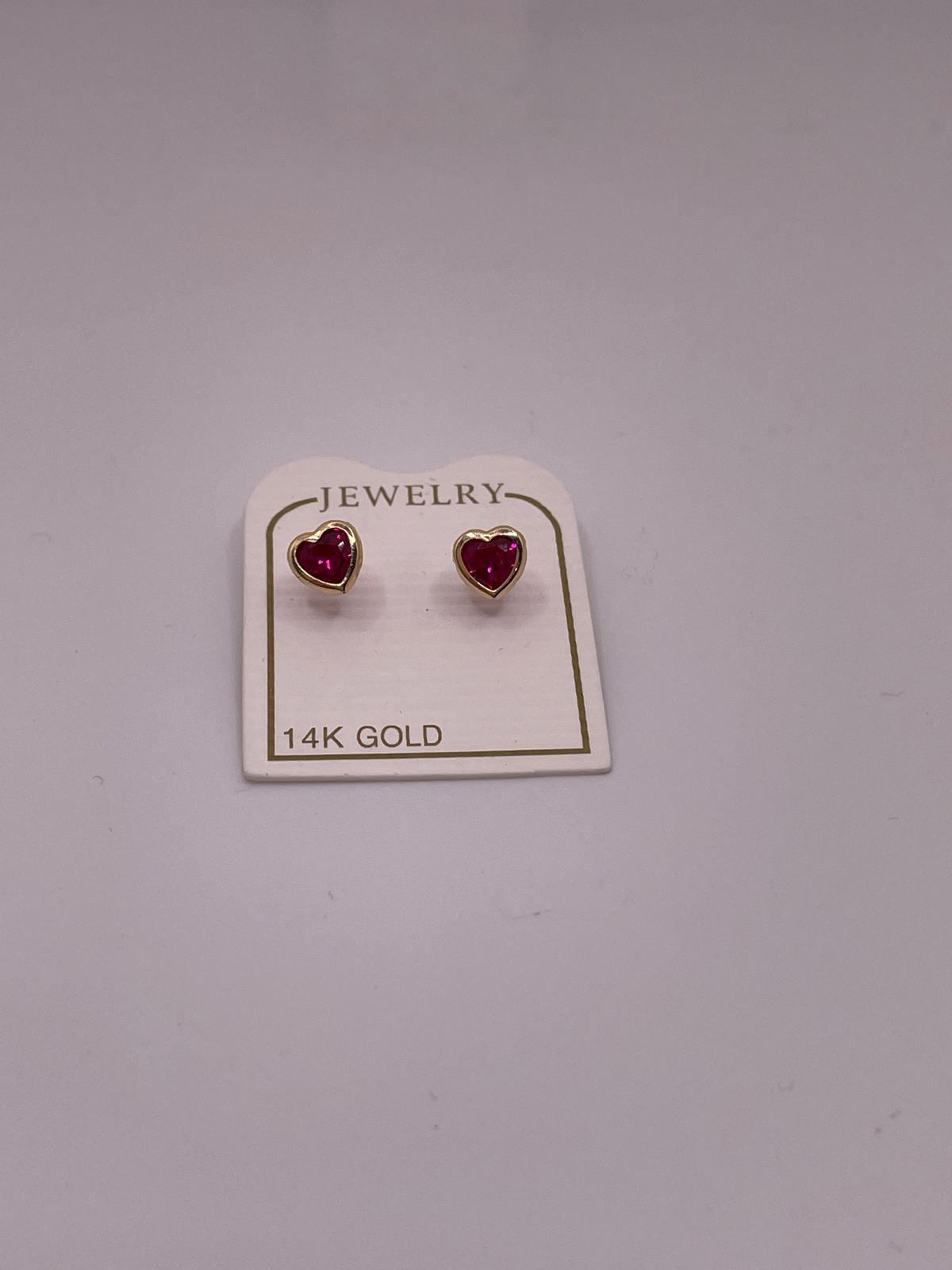14K Gold Red Heart Screw Back Earrings
