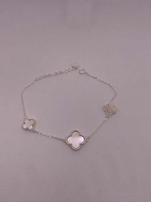 White Clover Bracelet with CZ Accents - 925 silver