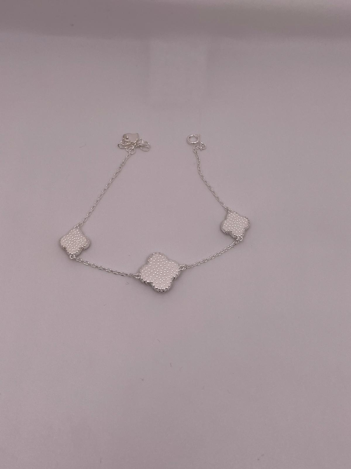 White Clover Bracelet with CZ Accents - 925 silver
