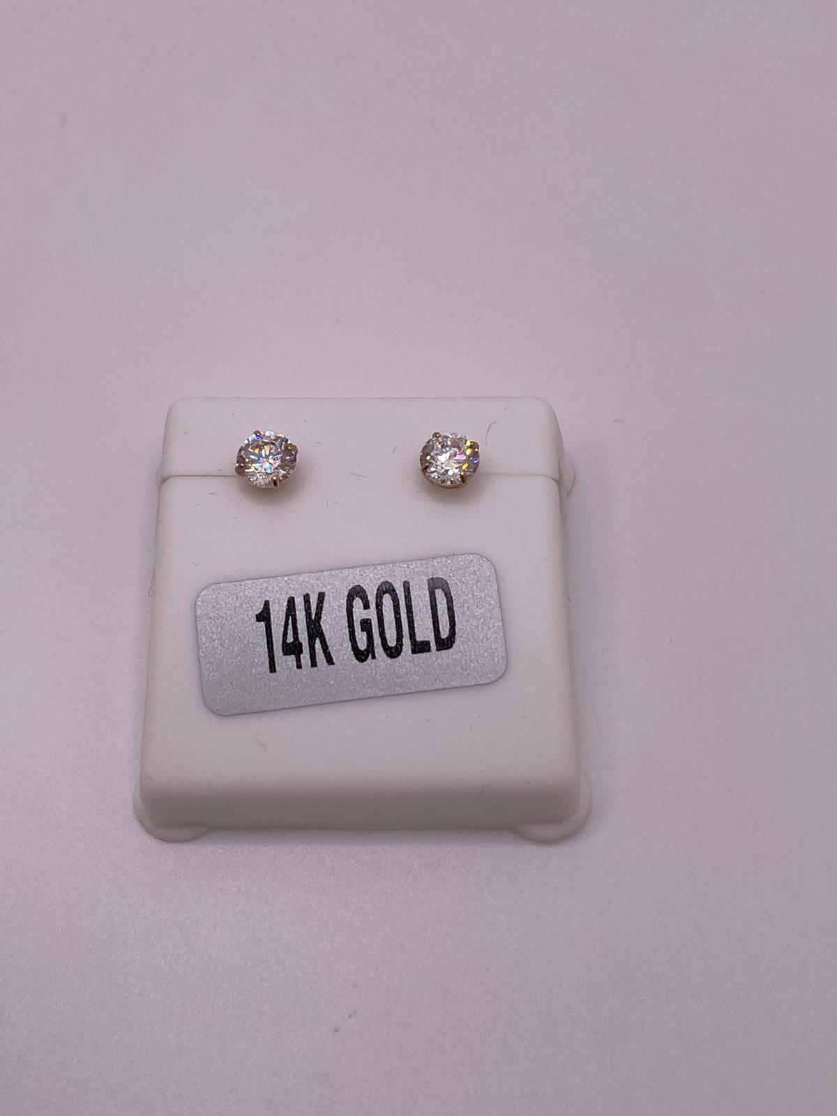 14K Gold 5mm CZ Earrings with Silicone Push Back