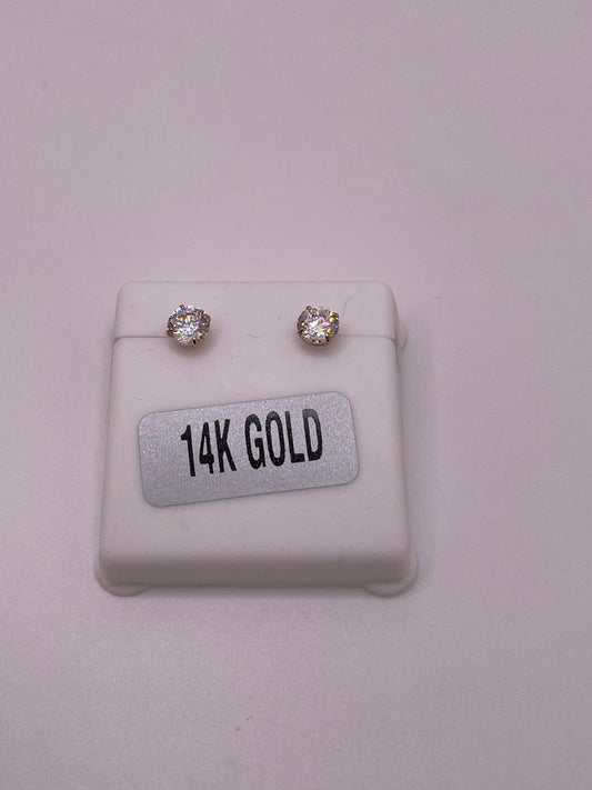 14K Gold 5mm CZ Earrings with Silicone Push Back