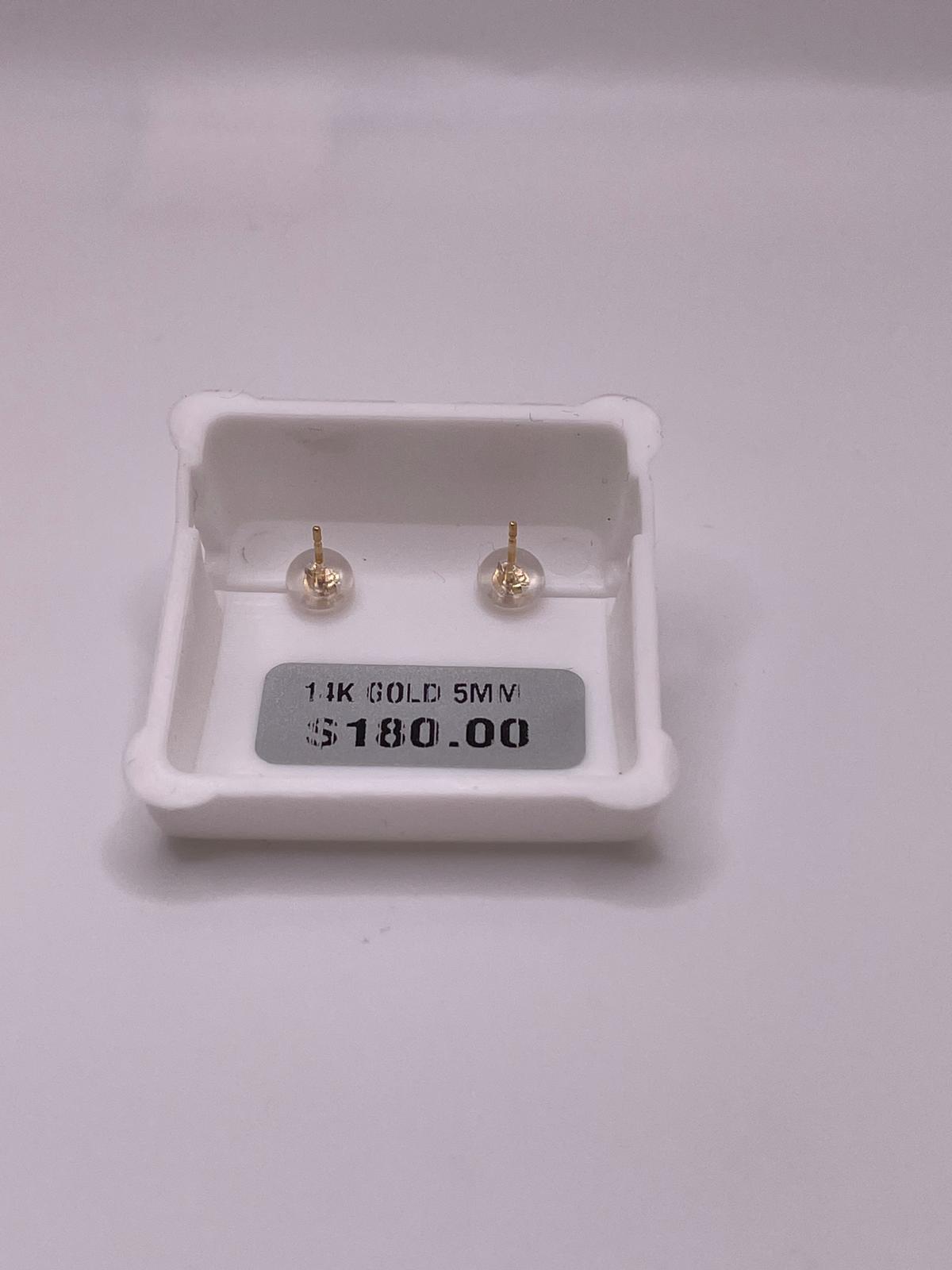 14K Gold 5mm CZ Earrings with Silicone Push Back