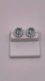 925 Sterling Silver Oval Blue CZ Halo Studs