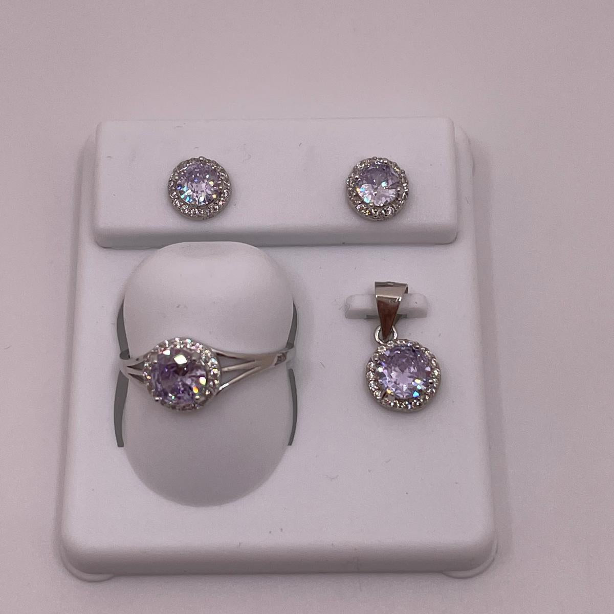 925 Sterling Silver Lavender Halo Jewelry Set – Size 7