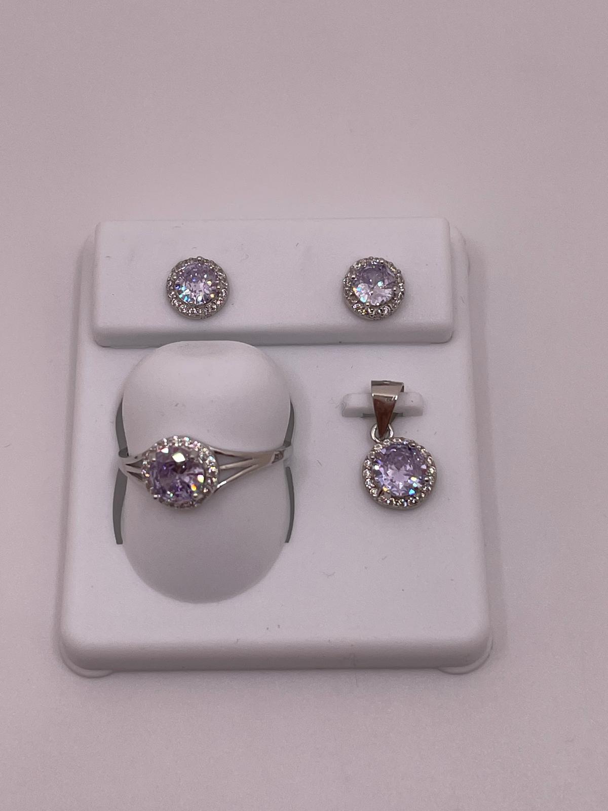 925 Sterling Silver Lavender Halo Jewelry Set – Size 7