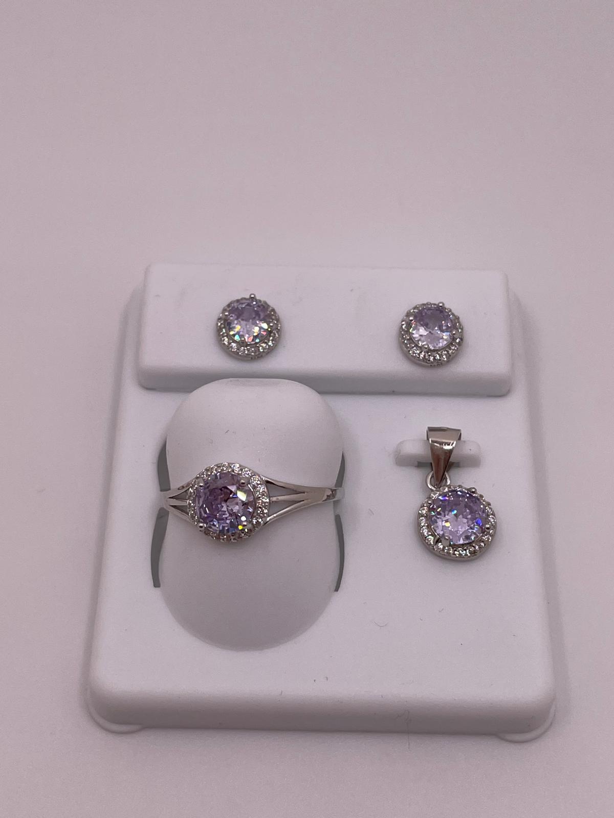 925 Sterling Silver Lavender Halo Jewelry Set – Size 7