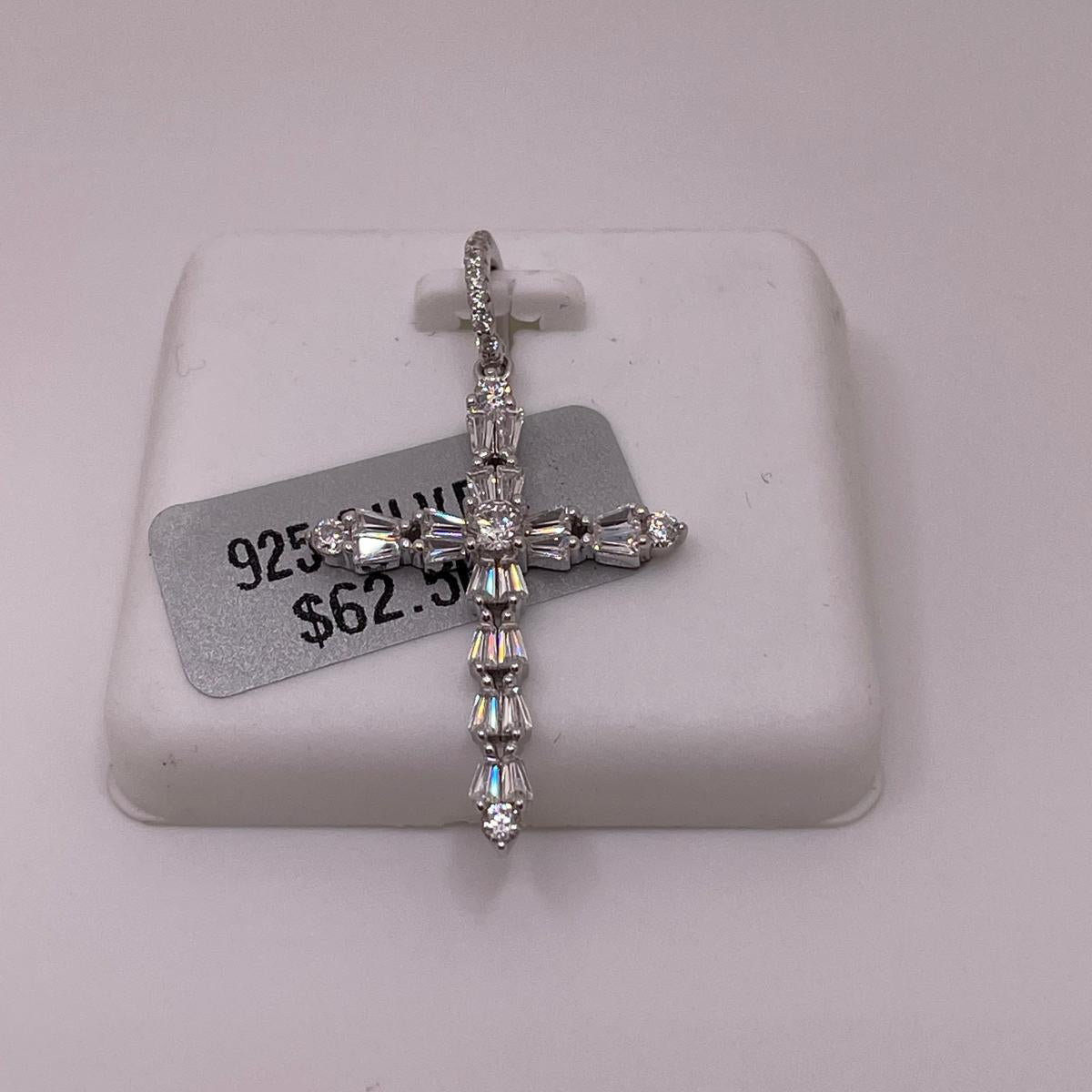 925 Sterling Silver Baguette CZ Cross Pendant