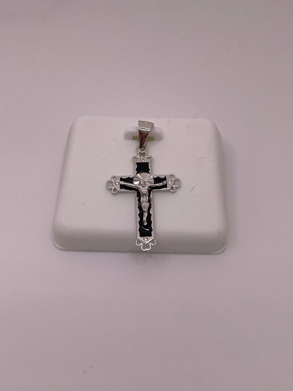 925 Sterling Silver Black Enamel Crucifix Pendant