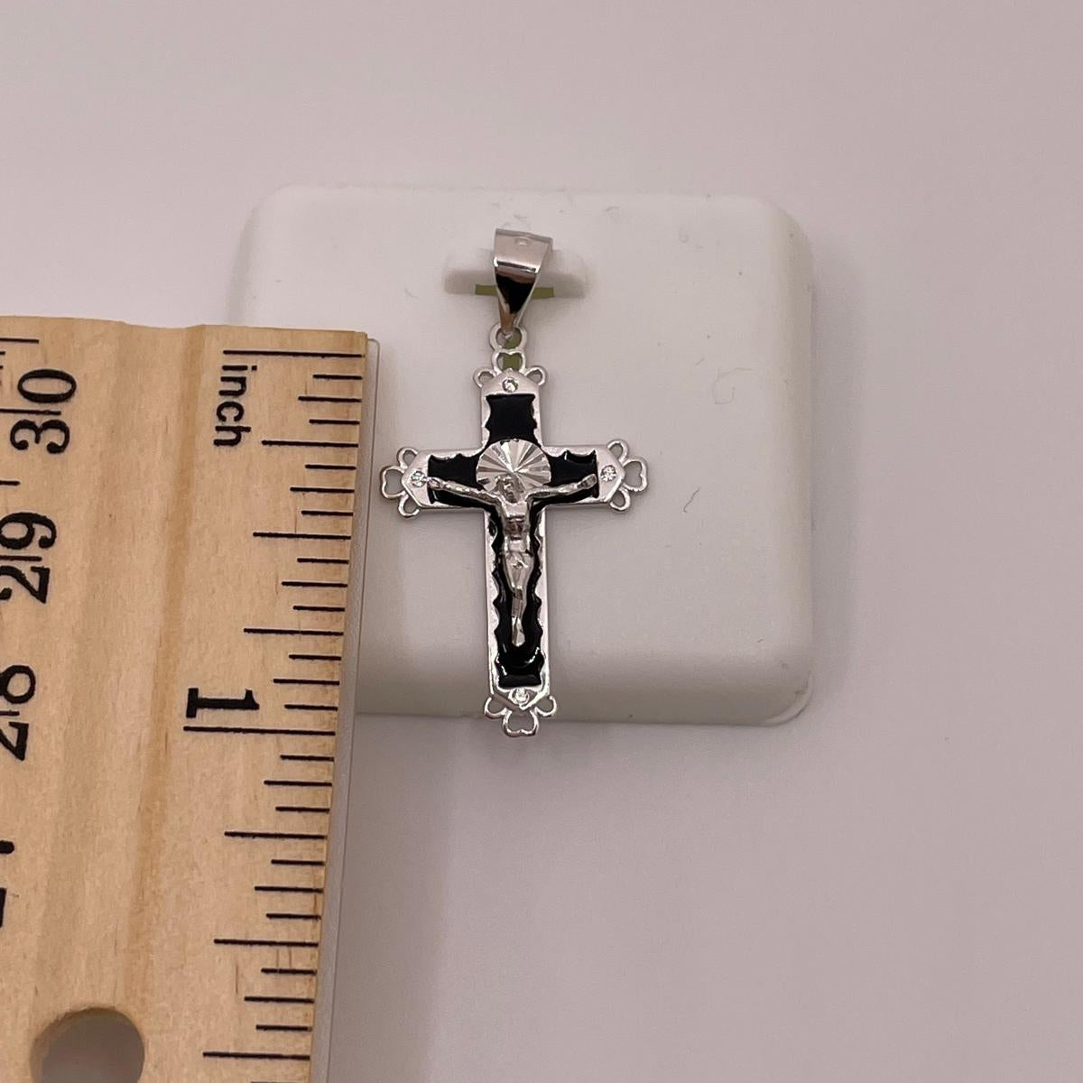 925 Sterling Silver Black Enamel Crucifix Pendant