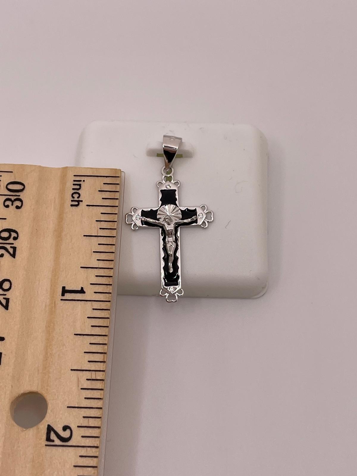 925 Sterling Silver Black Enamel Crucifix Pendant