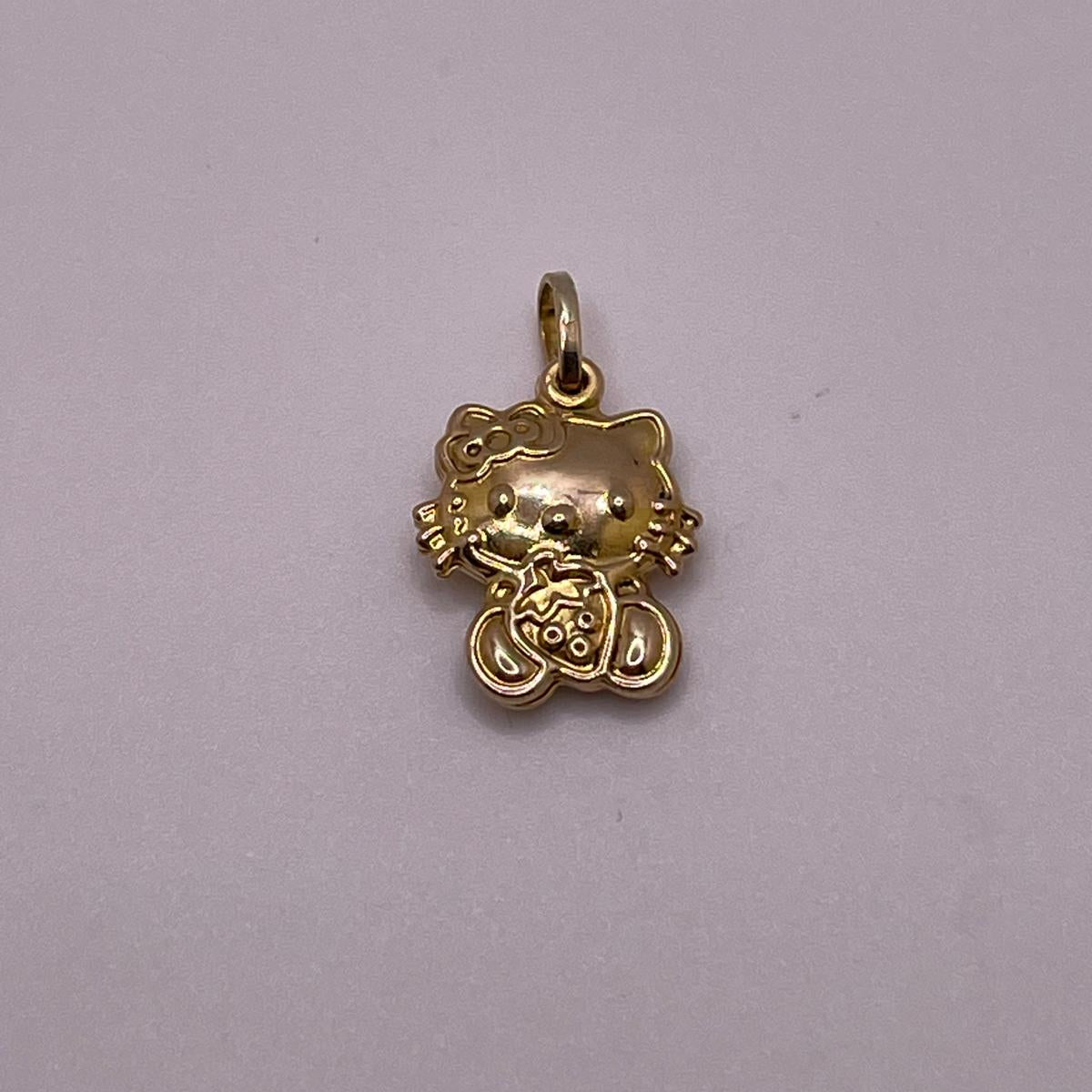 14K Gold 3D Hello Kitty Pendant - Sitting with Strawberry