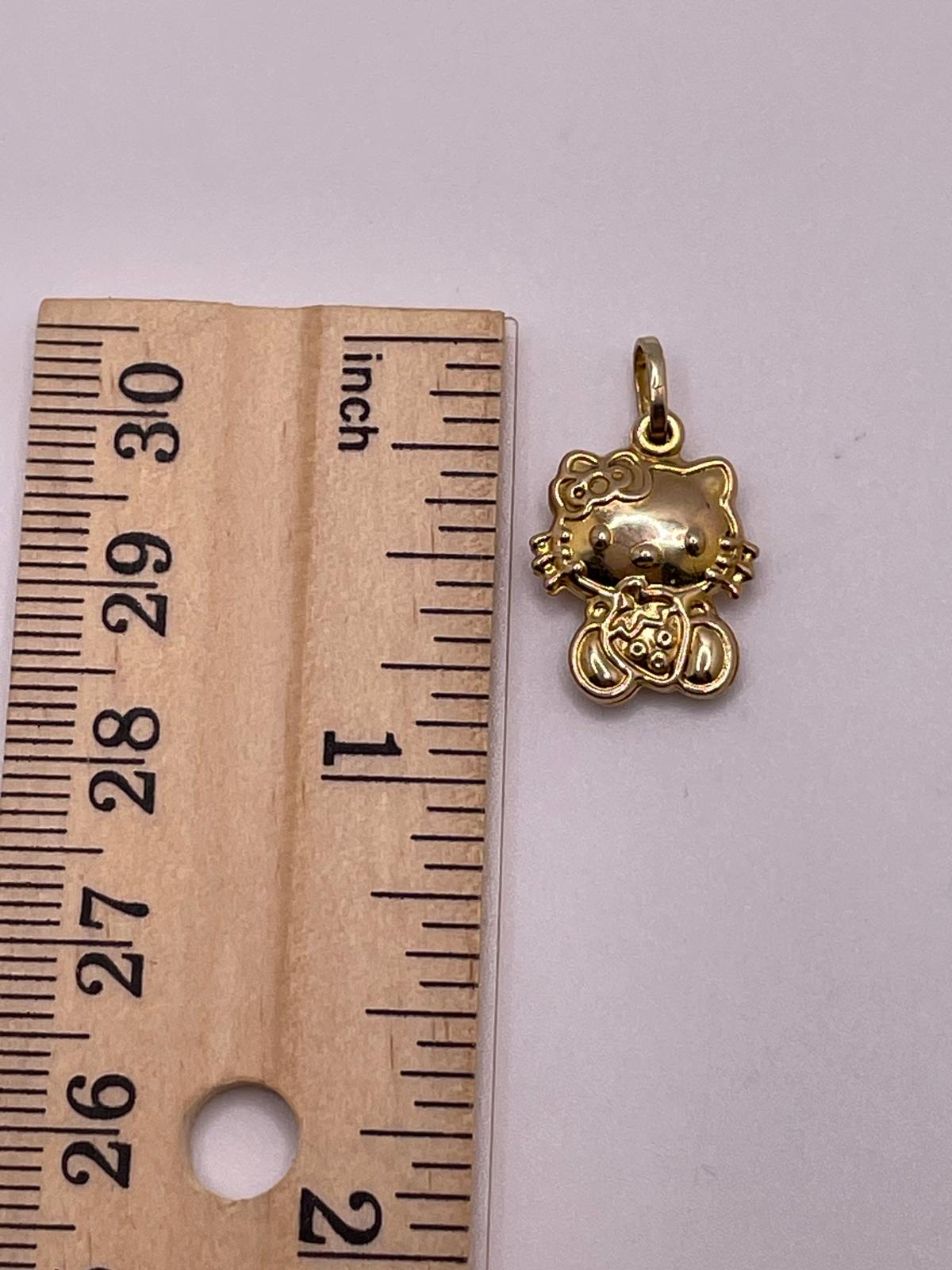 14K Gold 3D Hello Kitty Pendant - Sitting with Strawberry