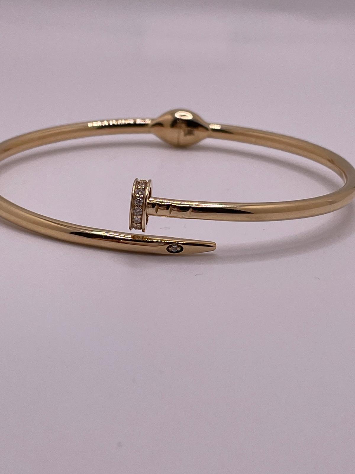 14K Gold Nail Bangle with CZ Accents