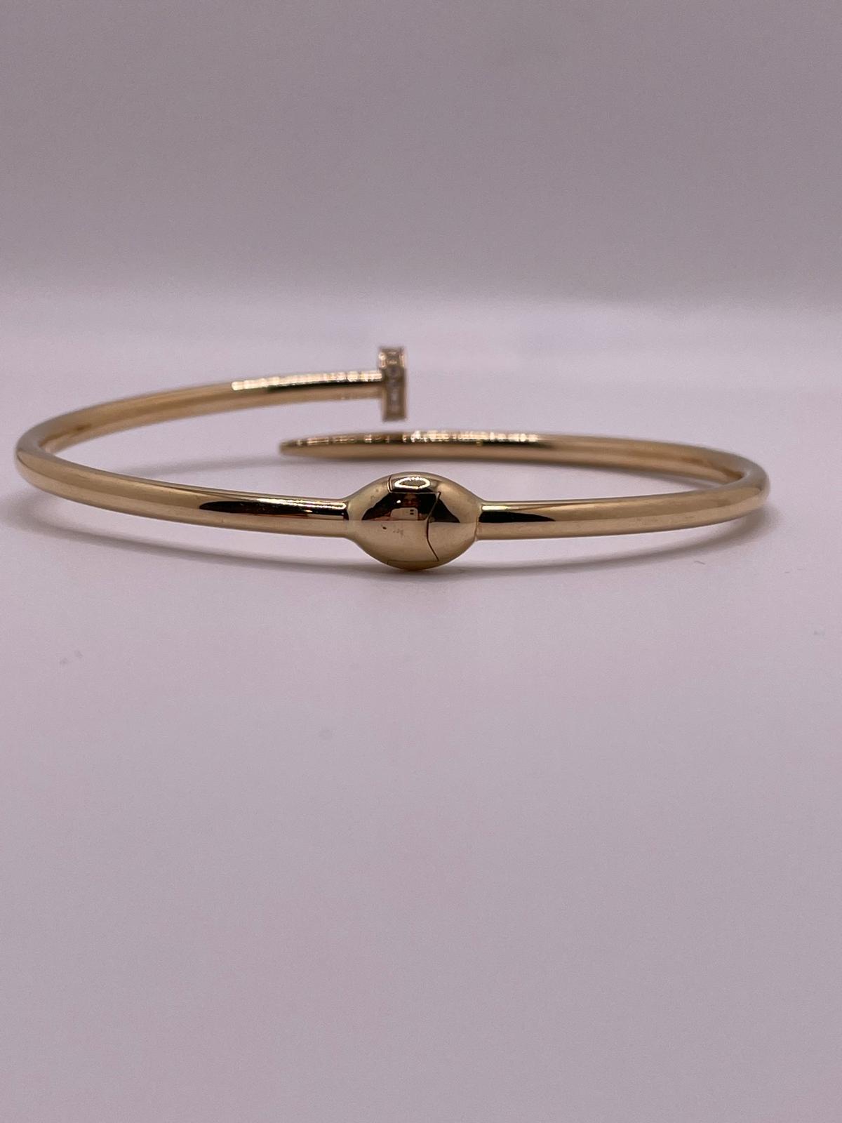 14K Gold Nail Bangle with CZ Accents