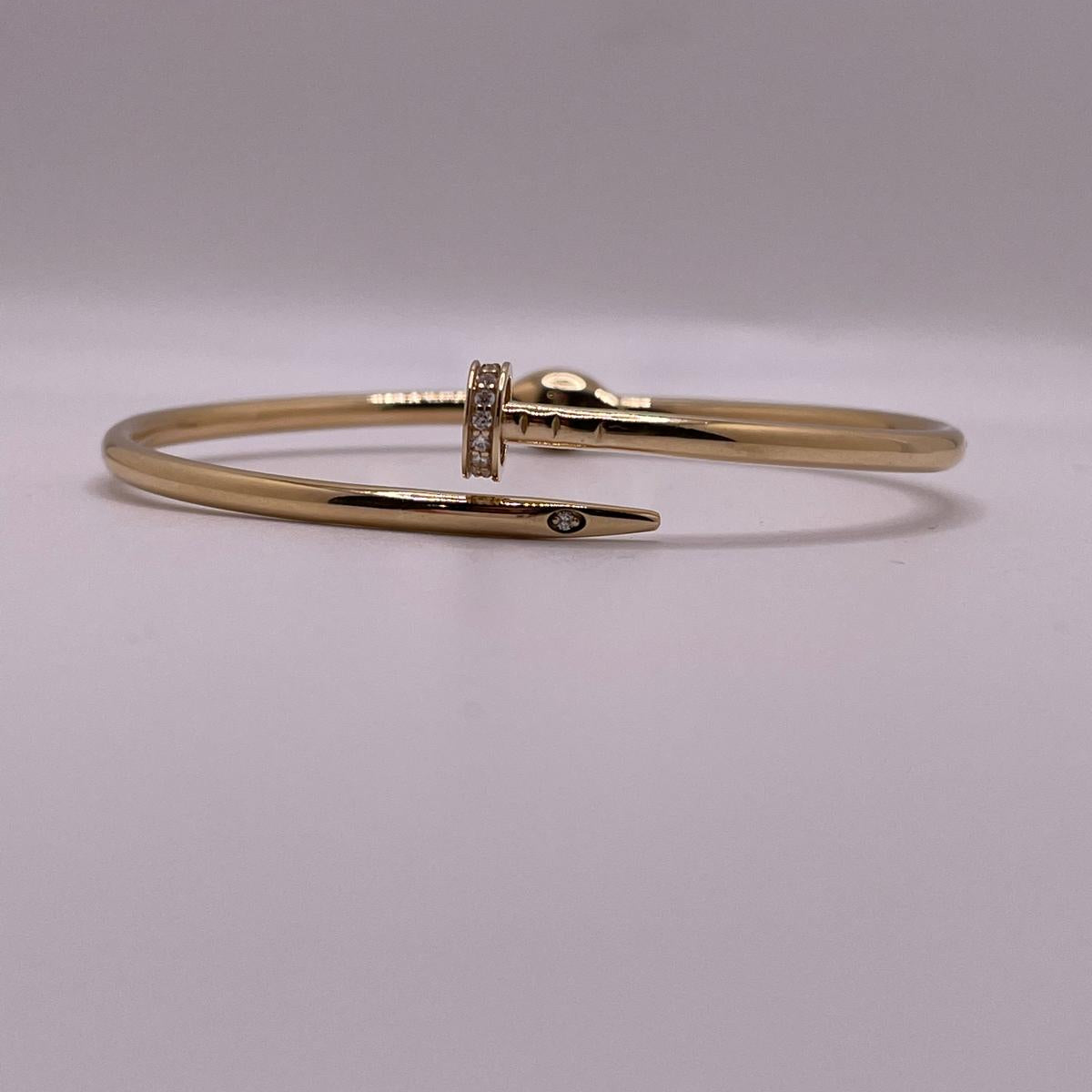 14K Gold Nail Bangle with CZ Accents