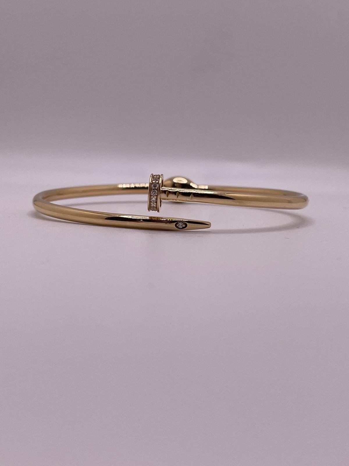 14K Gold Nail Bangle with CZ Accents