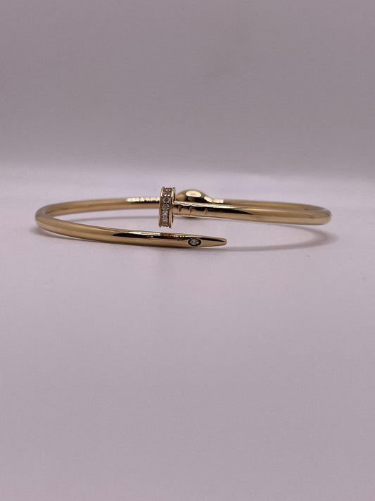 14K Gold Nail Bangle with CZ Accents