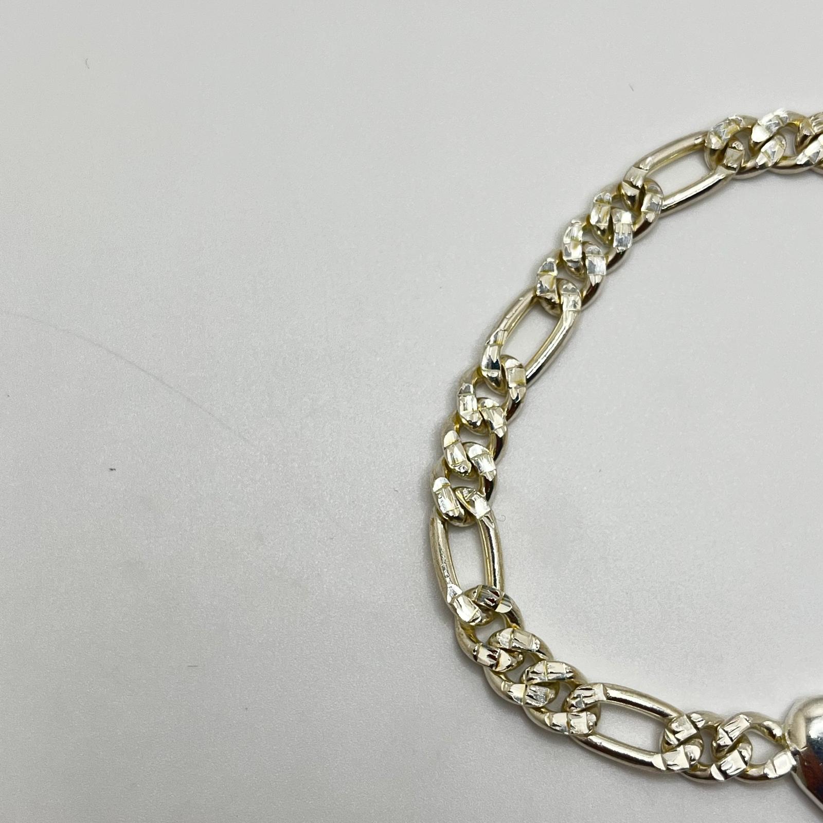 8.75” Heart Lock Figaro Bracelet – 925 Silver