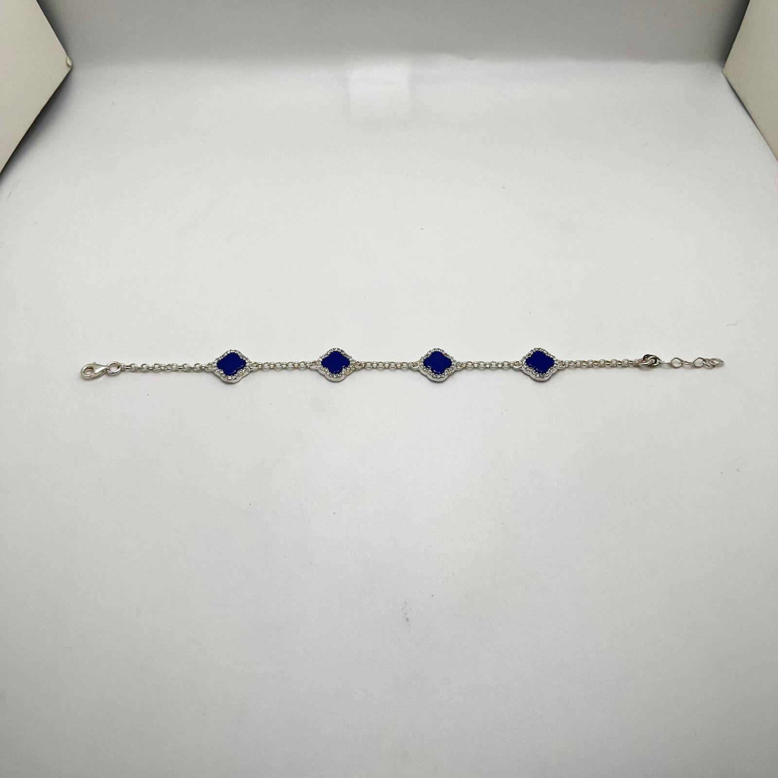 Blue Clover CZ Bracelet – 925 Sterling Silver