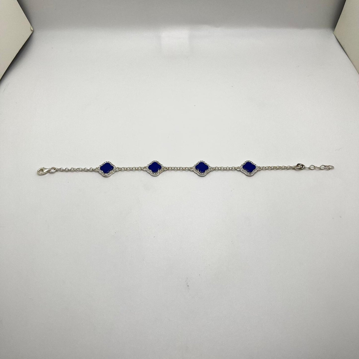 Blue Clover CZ Bracelet – 925 Sterling Silver