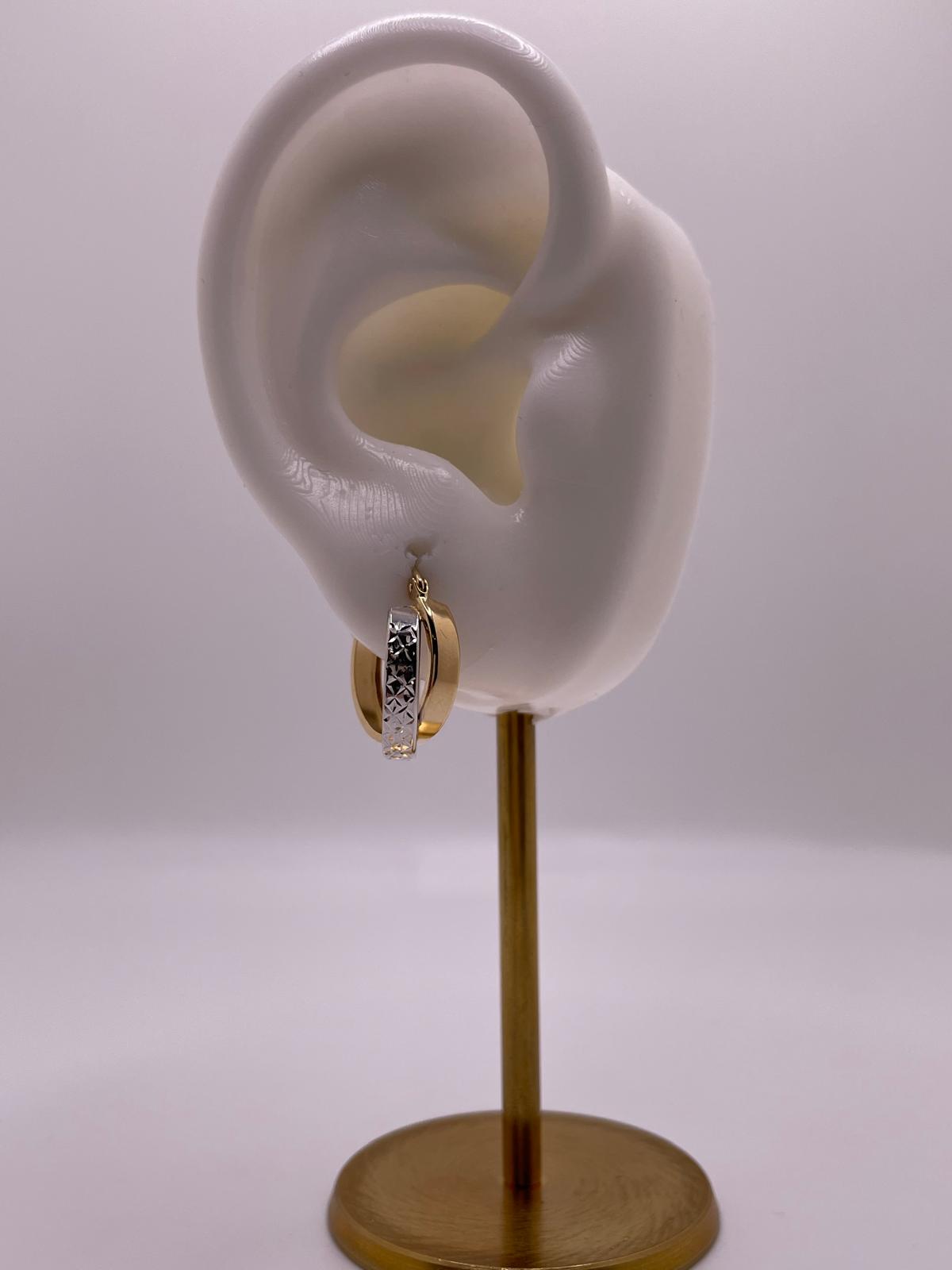 14K Two-Tone Diamond-Cut Hoop Earrings (018)