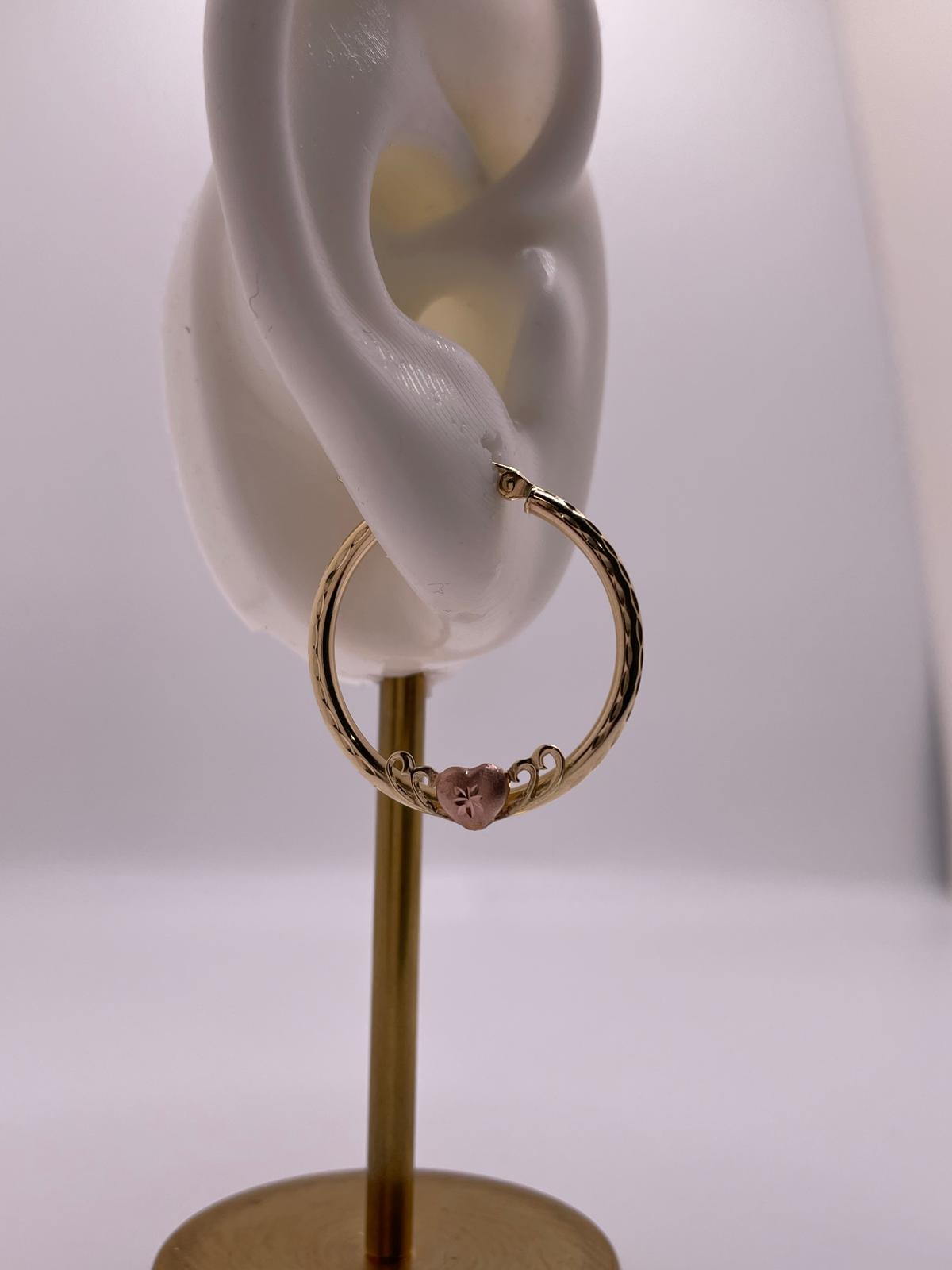 14K Two-Tone Heart Accent Hoop Earrings (015)