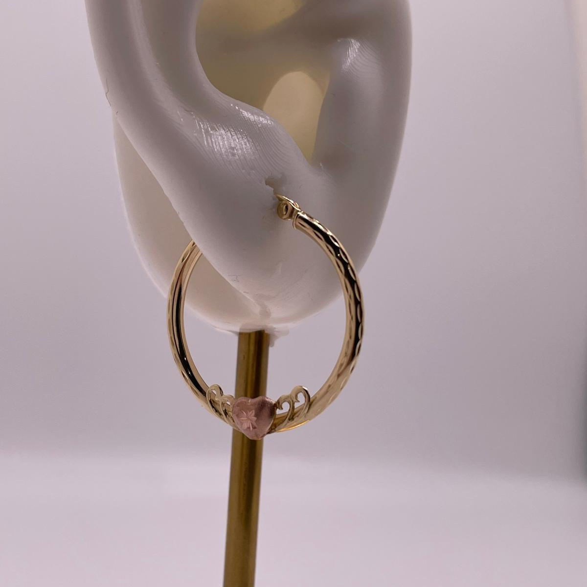 14K Two-Tone Heart Accent Hoop Earrings (015)