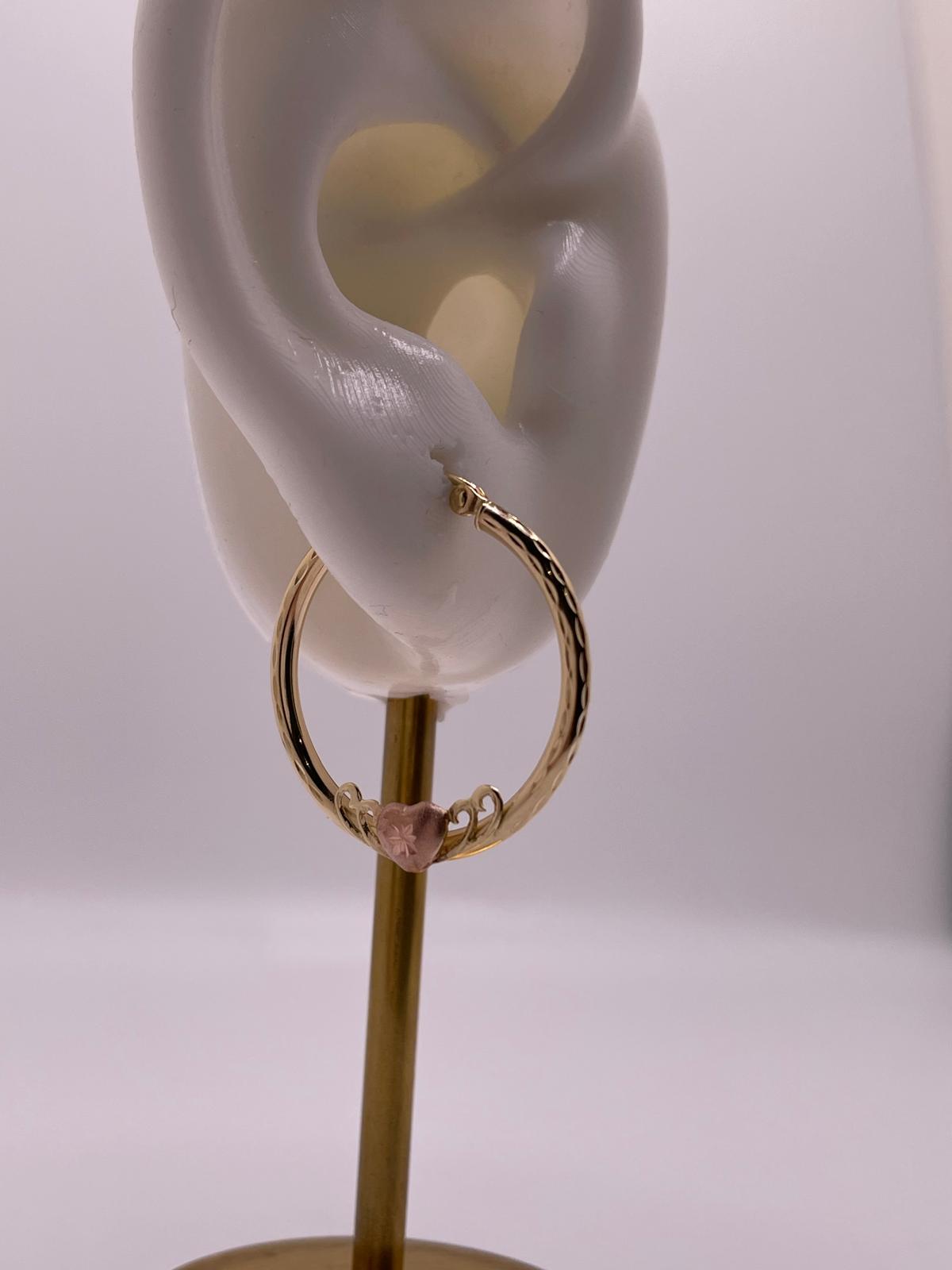 14K Two-Tone Heart Accent Hoop Earrings (015)