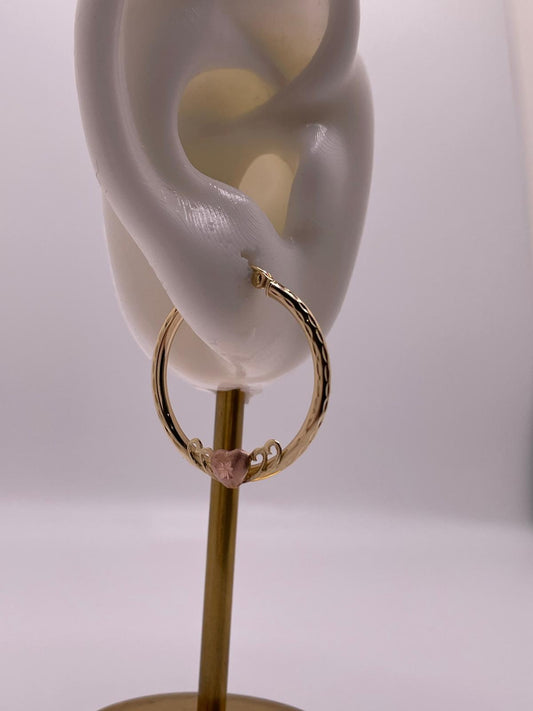 14K Two-Tone Heart Accent Hoop Earrings (015)