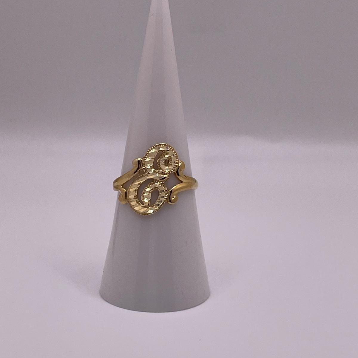 14k gold “e” cursive initial ring