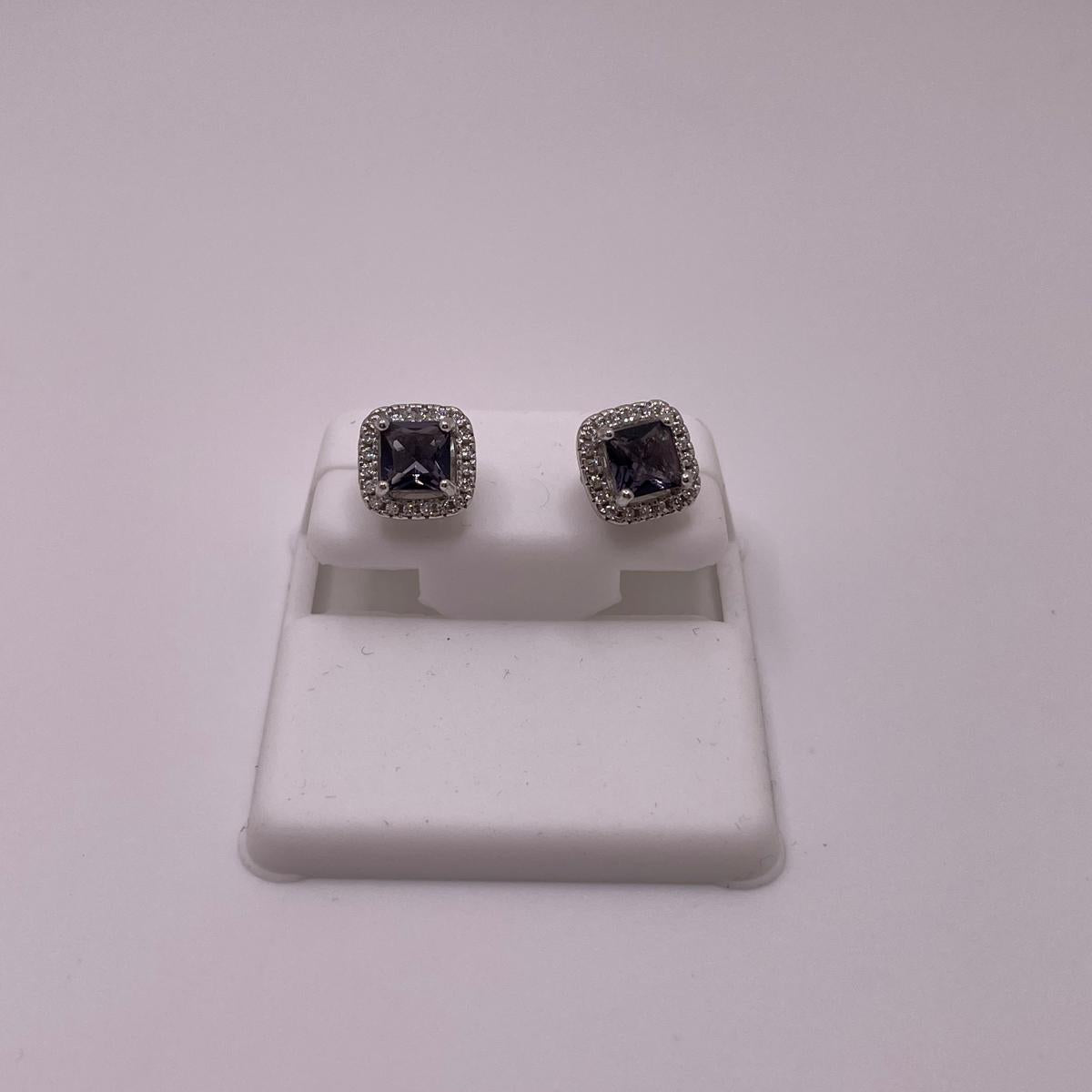 925 Sterling Silver Purple CZ Stud Earrings