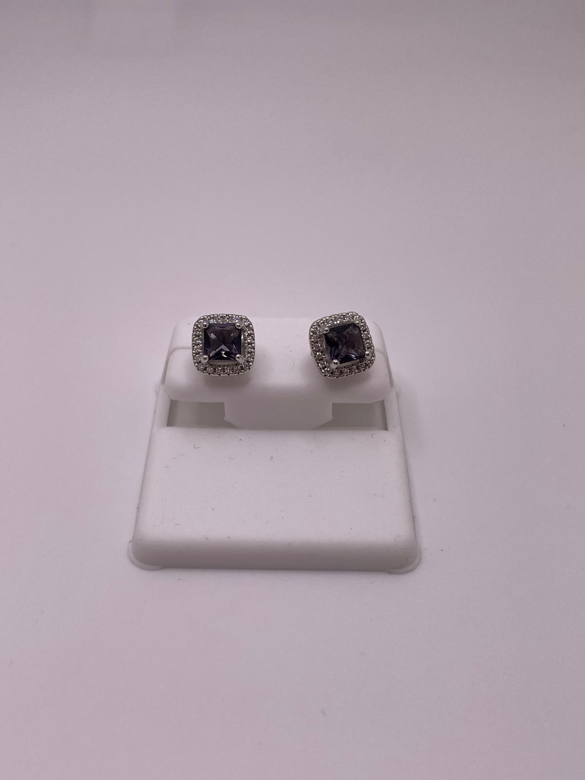 925 Sterling Silver Purple CZ Stud Earrings