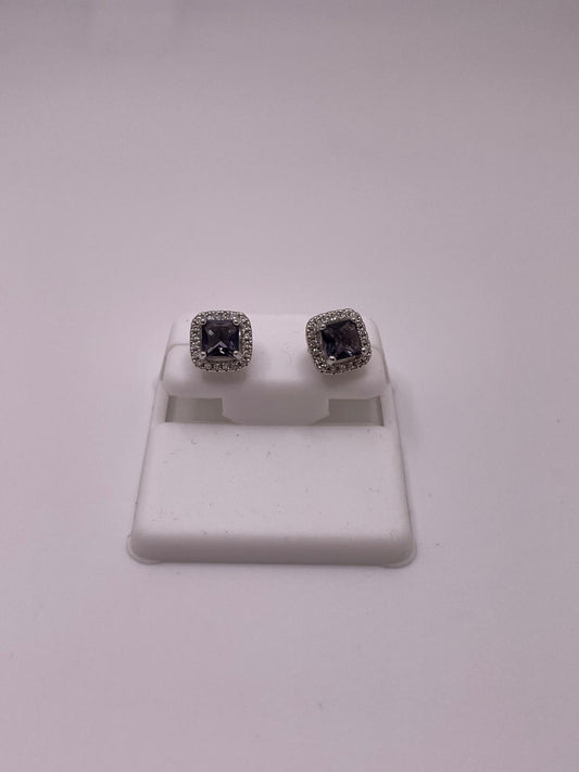 925 Sterling Silver Purple CZ Stud Earrings