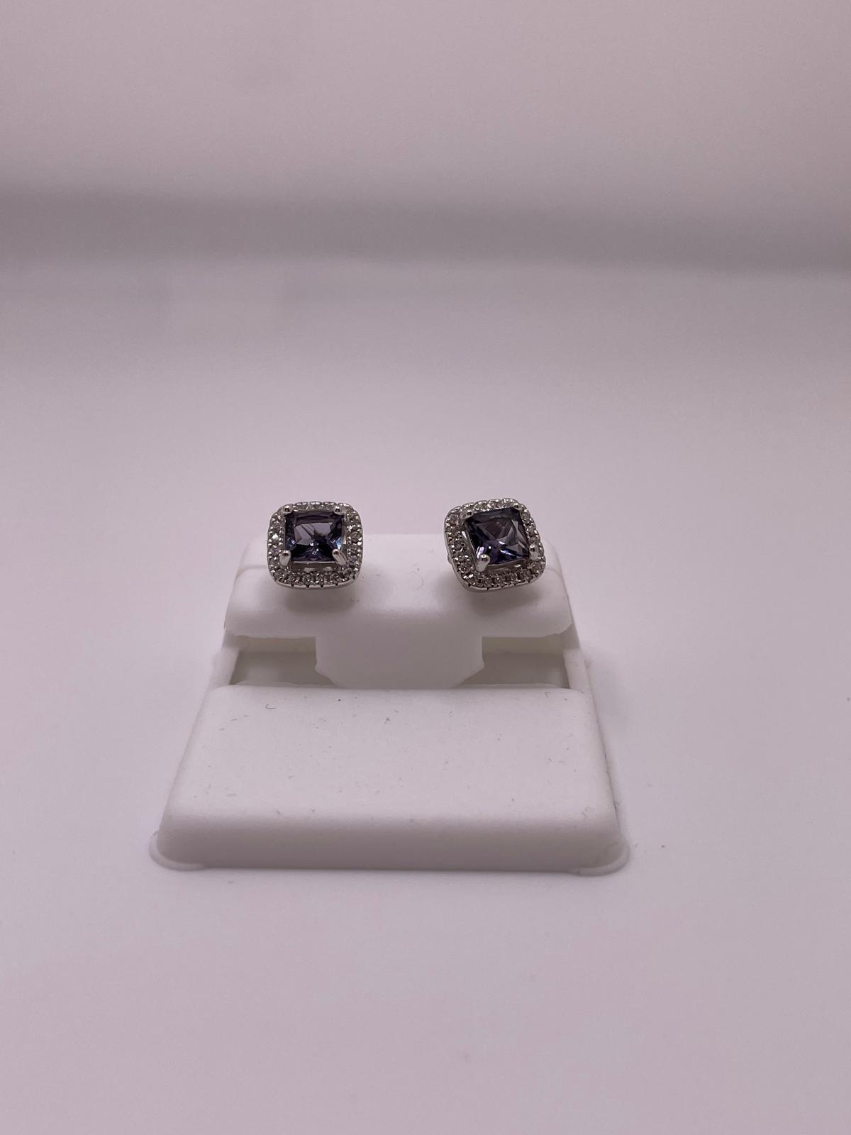 925 Sterling Silver Purple CZ Stud Earrings