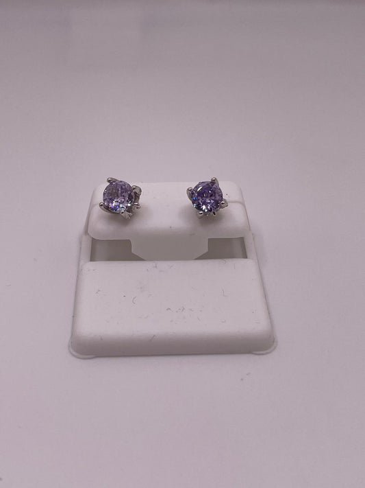 925 Sterling Silver Lavender CZ Stud Earrings