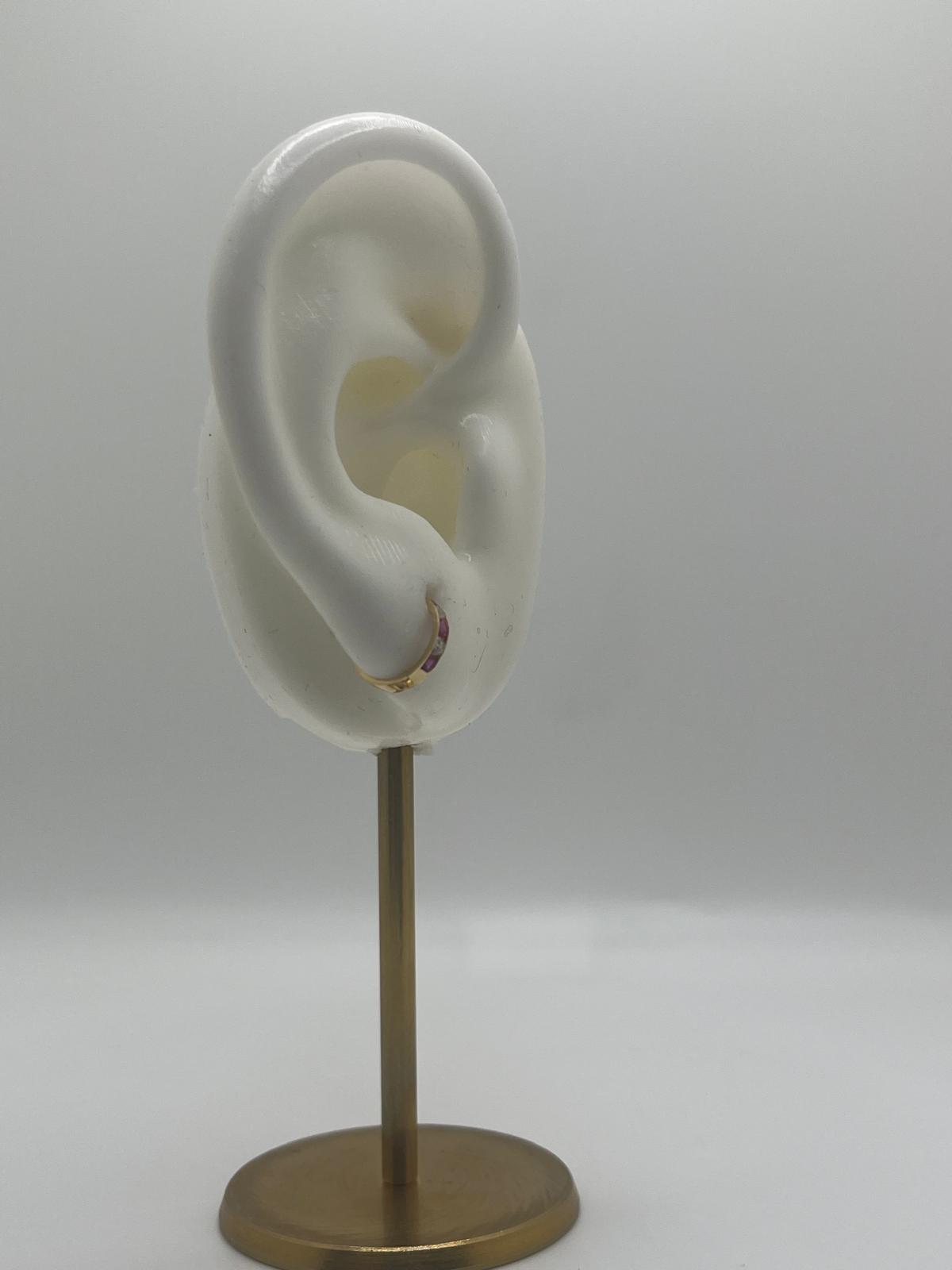 14K Gold Pink & White CZ Huggie Earrings (033)