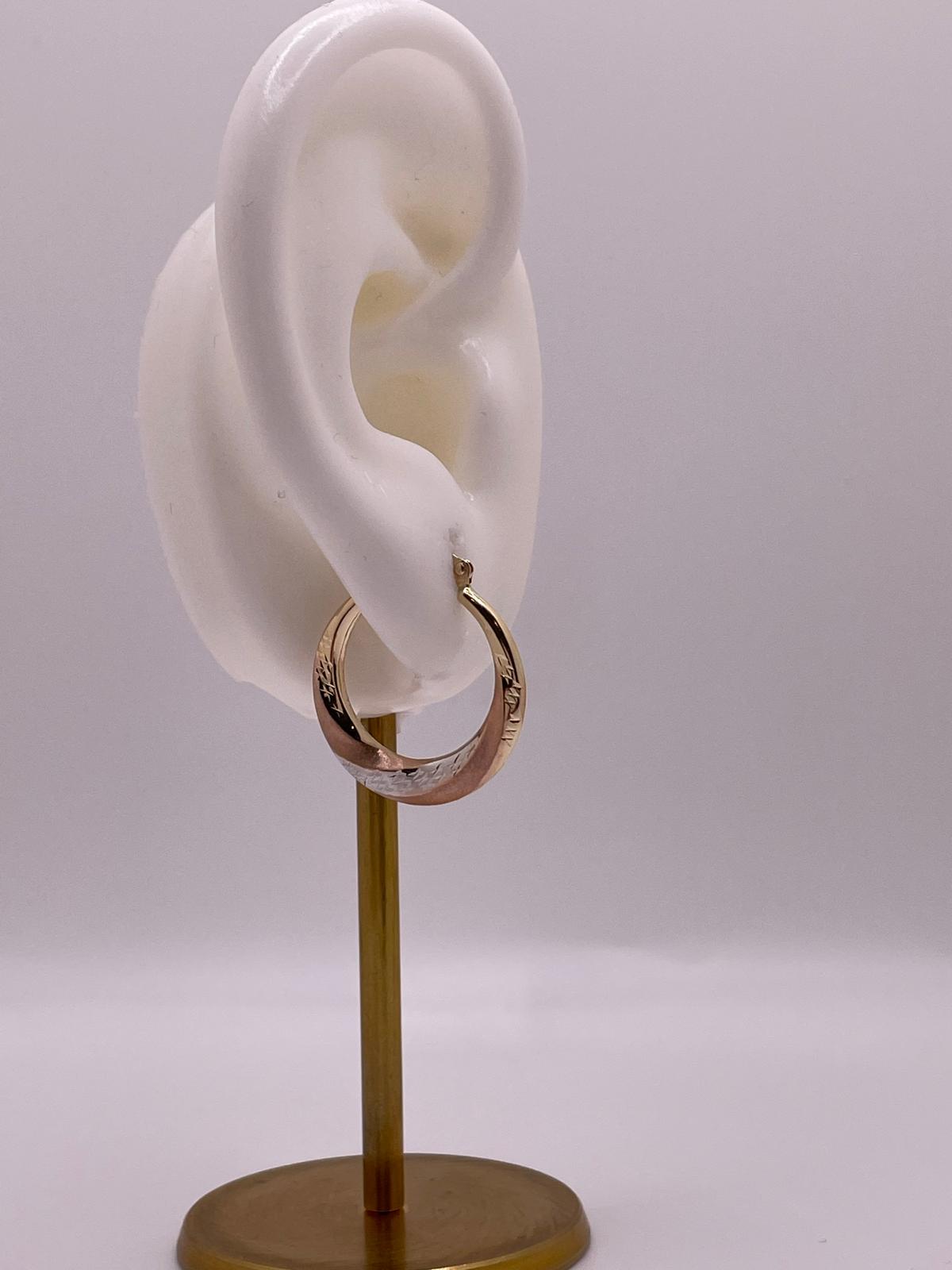 14K Gold Tri Color Swirl Hoops (021)