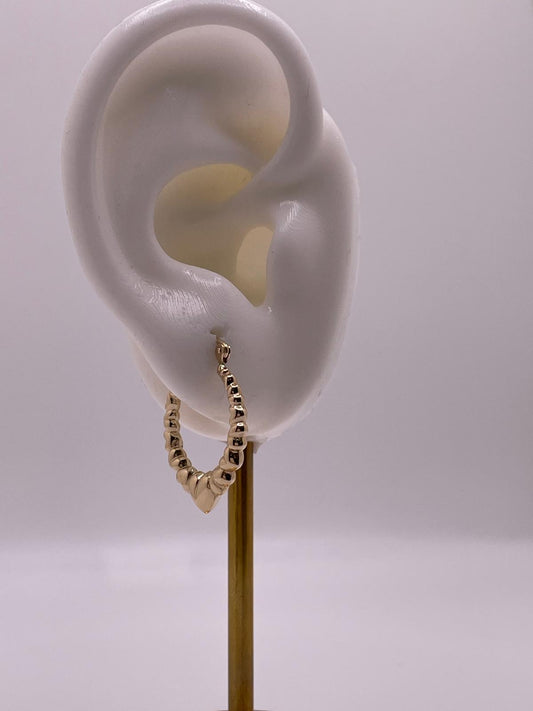14k gold hollow heart hoop earrings (051)