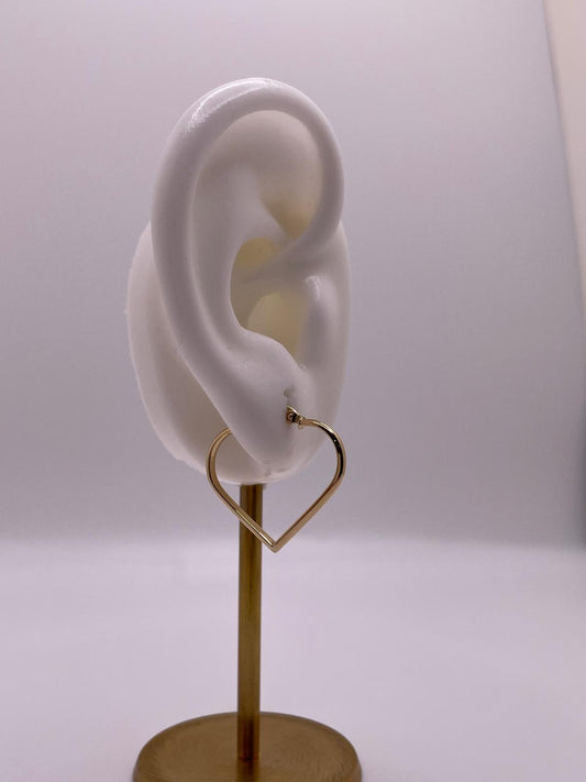 14K Gold Heart Tube Hoop Earrings (017)