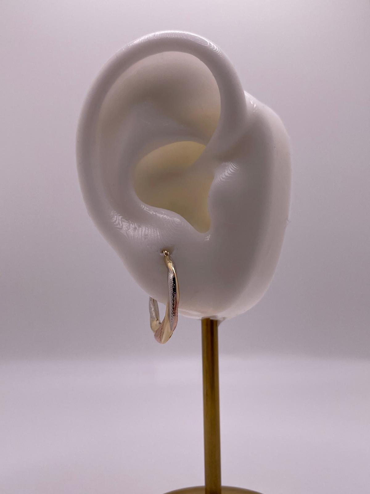 14K Tri-Color Hollow Hoop Earrings (016)