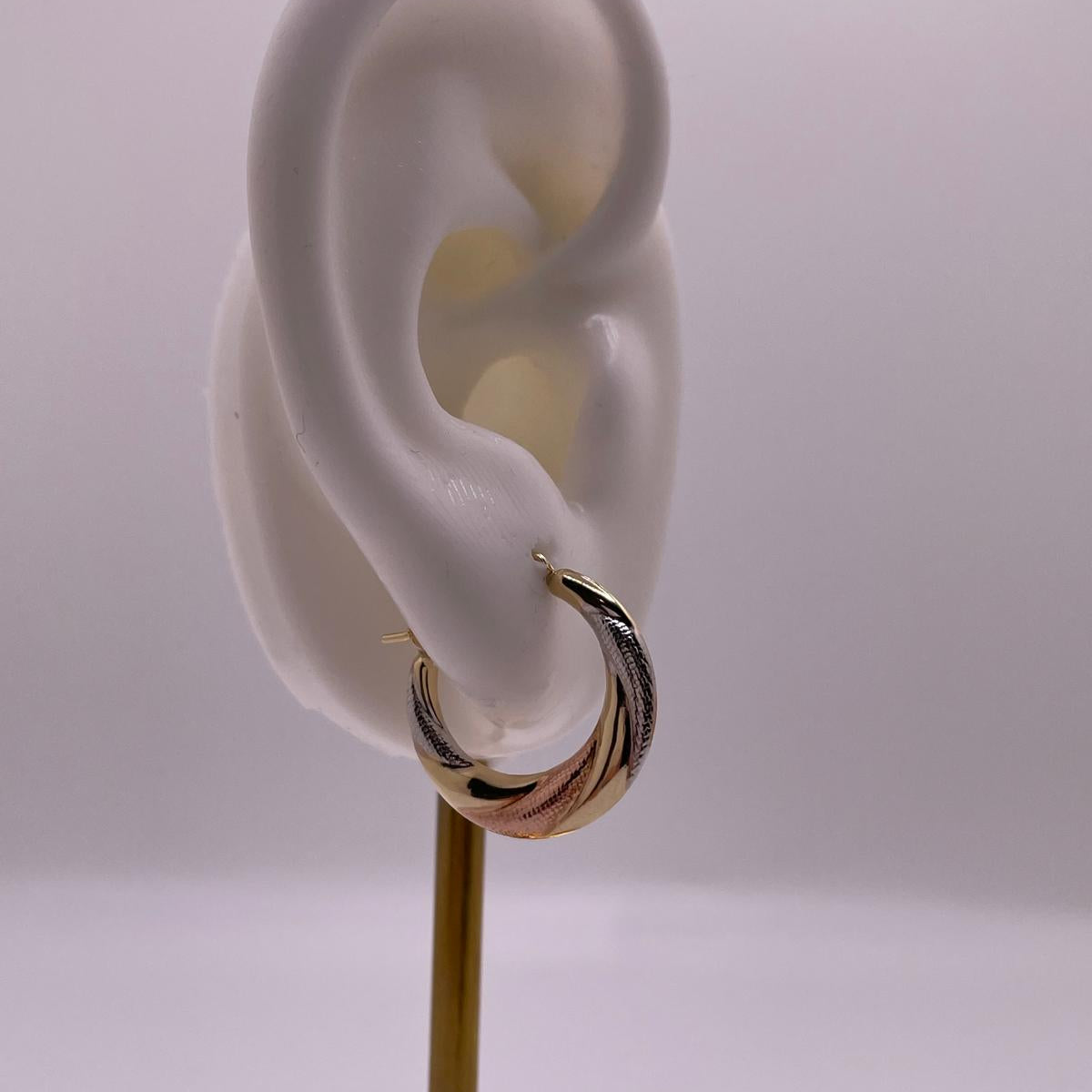 14K Tri-Color Hollow Hoop Earrings (016)