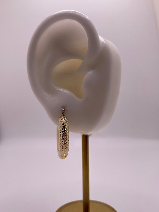 14k gold diamond cut tube hoop earrings (044)