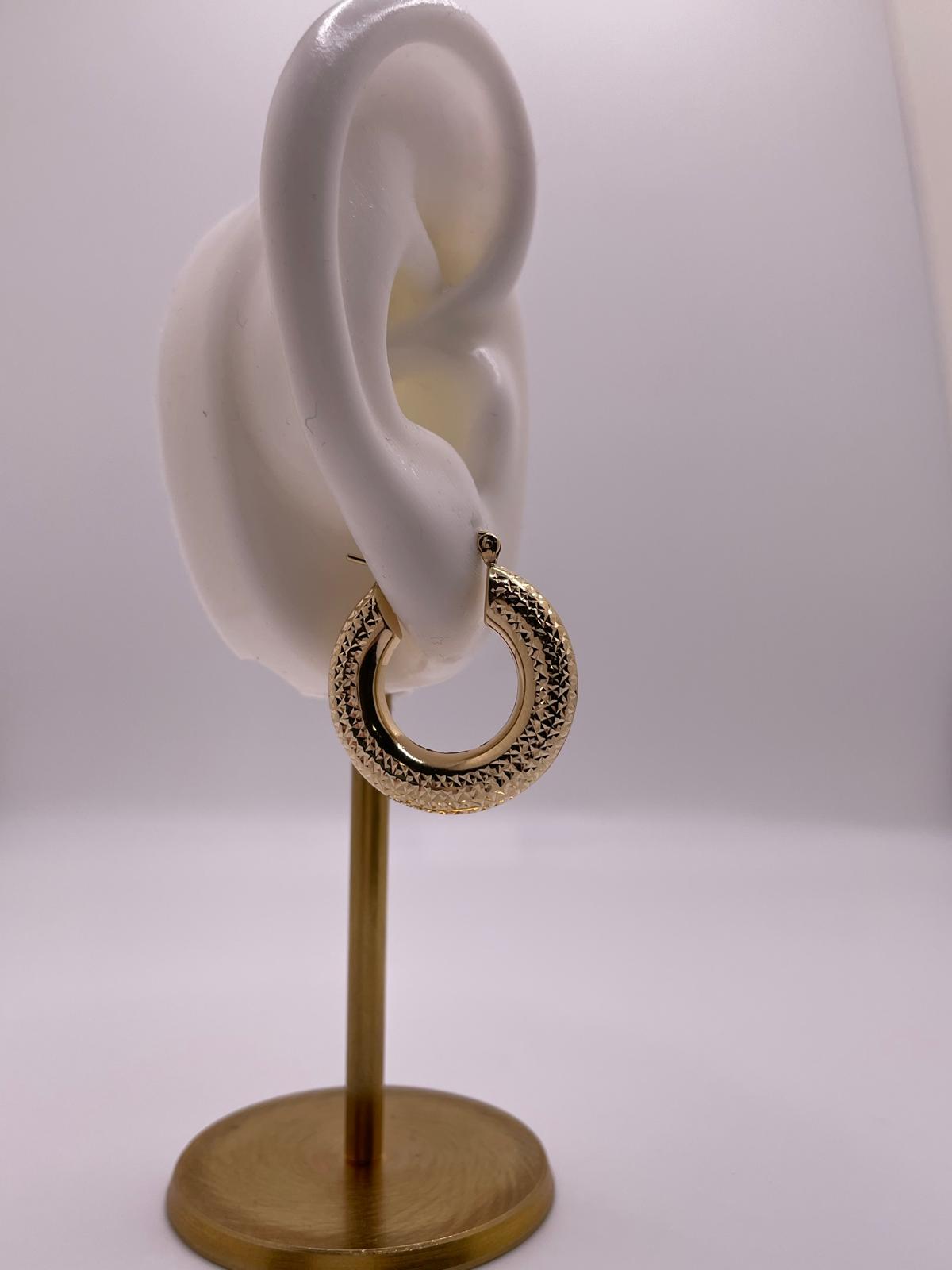 14k gold diamond cut tube hoop earrings (1901)