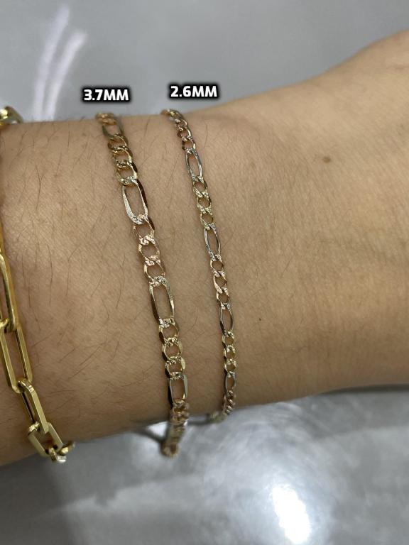 14K Tri-Color Figaro Bracelet – 2.6mm, 7"
