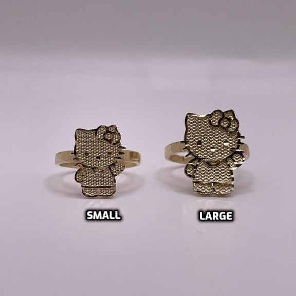 10K Gold Full Body Waving Hello Kitty Ring