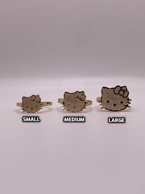 14K gold Hello Kitty face ring | real gold Hello Kitty jewelry | kawaii Hello Kitty ring small medium large | 14k yellow gold Sanrio ring | Hello Kitty collectors jewelry | matching Hello Kitty pendant and ring set | luxury Hello Kitty ring