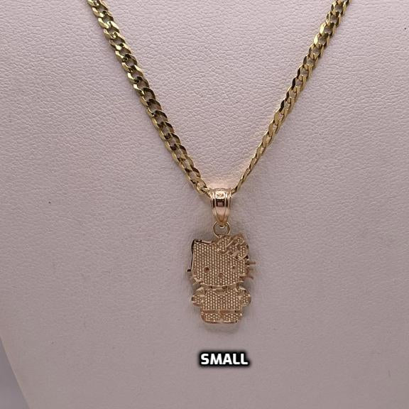 14k gold cuban necklace with hello kitty pendant