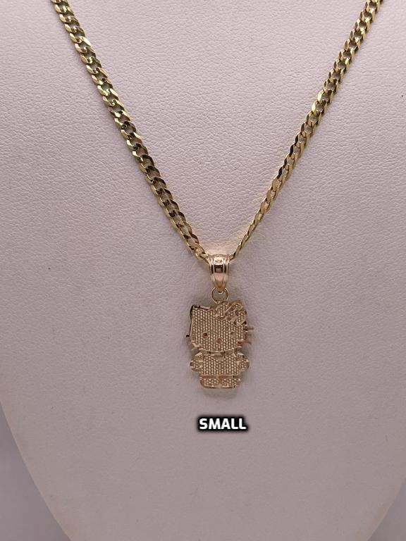 14k gold cuban necklace with hello kitty pendant