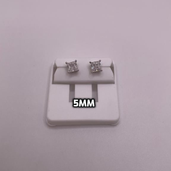 925 Sterling Silver Princess-Cut CZ Stud Earrings (5mm & 6mm Options)