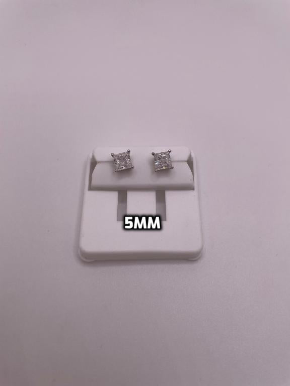 925 Sterling Silver Princess-Cut CZ Stud Earrings (5mm & 6mm Options)